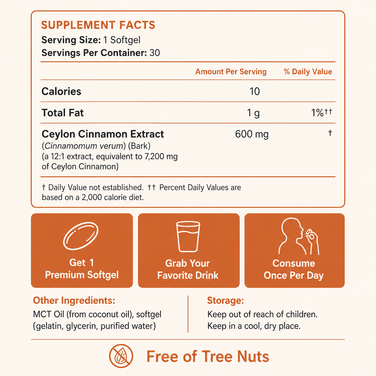 Ceylon Cinnamon 7200mg Equivalent with MCT Oil
